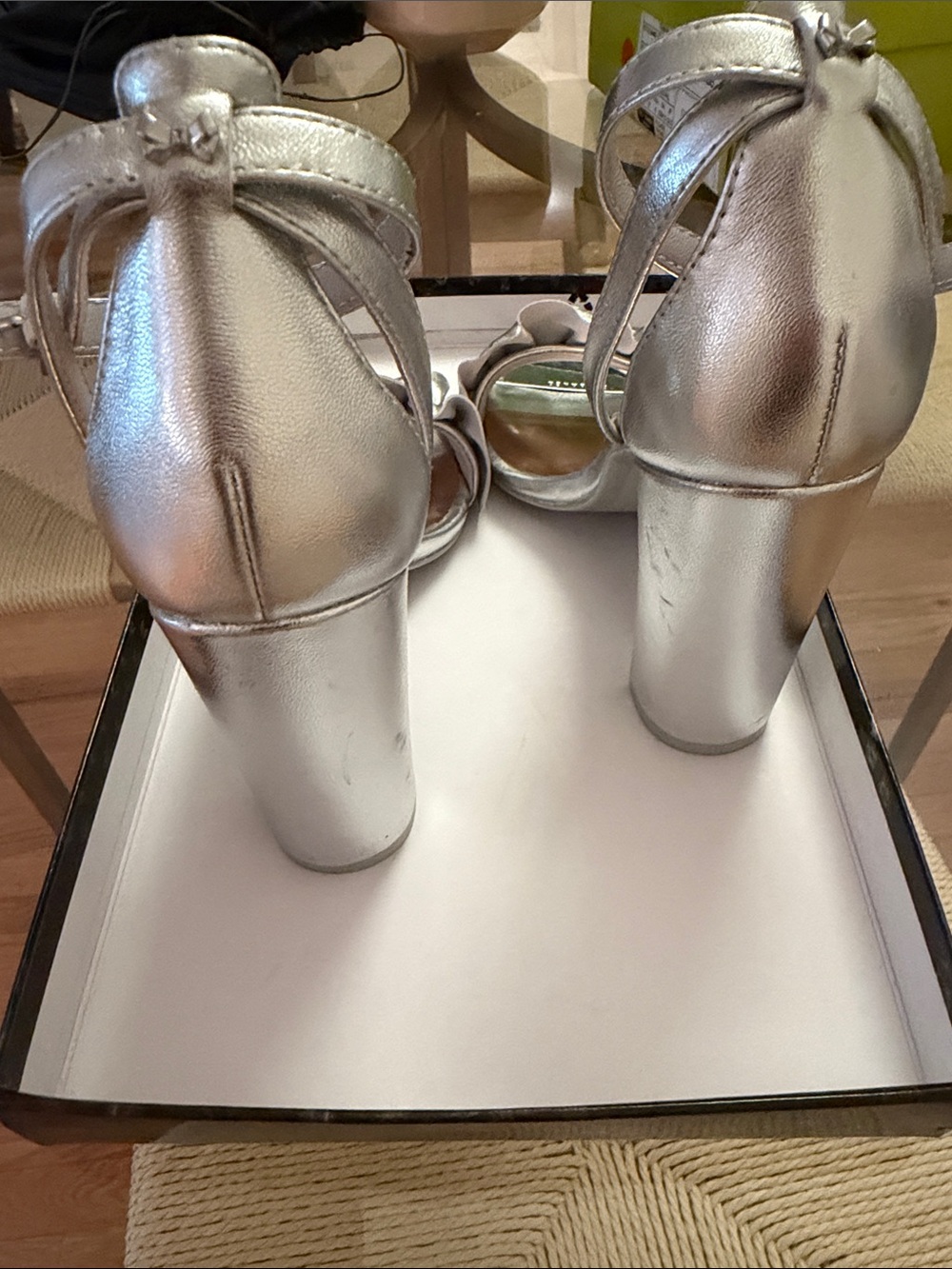 Ted Baker Silver Ruffle Ankle-Strap Block Heels - Picture 3 of 5